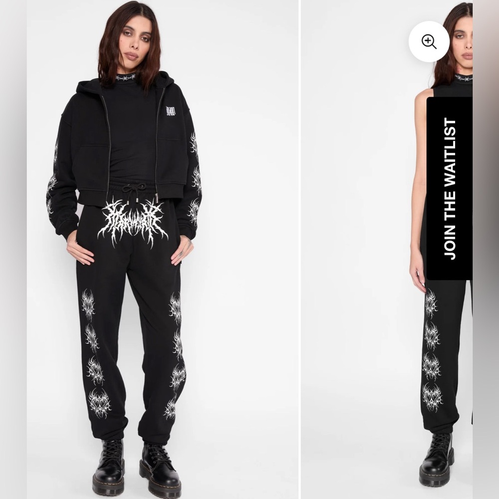Mary Wyatt Cropped Hoodie & Sweatpants Set White Tribal Sleeves